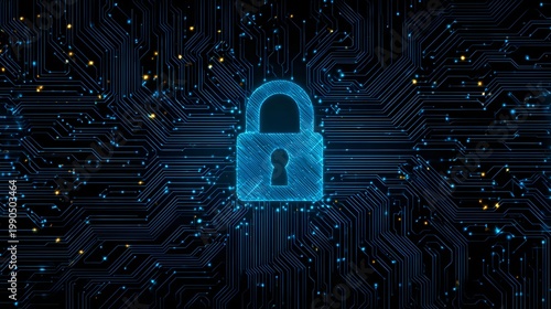 Digital lock on futuristic circuitry