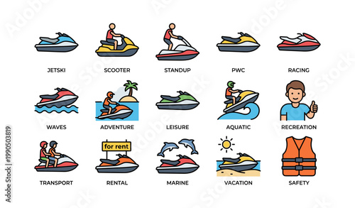 Jetski and personal watercraft icons depicting recreation and safety