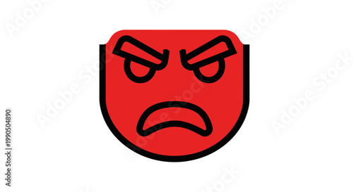 Red Angry Face Emoji Vector Illustration, Flat Graphic Style Icon for Social Media Messaging and Digital Communication Interface Design