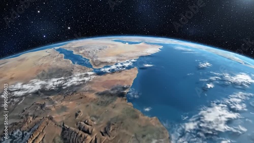 Planet Earth seen from space with stars and clouds