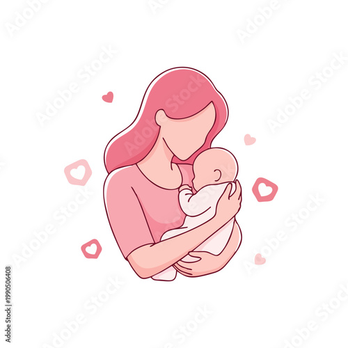 A mother tenderly holds and nurses her baby surrounded by hearts