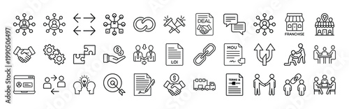 Business partnership collaboration icons set for franchise and agreement