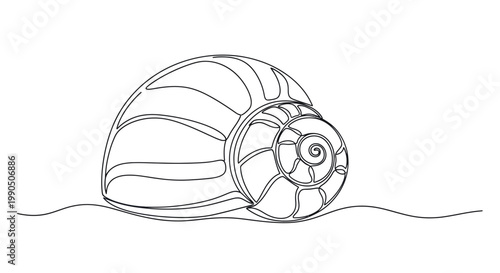 Quadro su tela Snail shell line drawing with line art black and white gastropod creature wildli