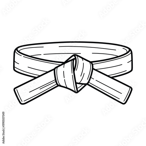 Line art illustration of a white martial arts belt tied in a traditional knot, representing discipline and skill in combat sports.