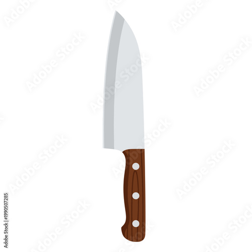 Sharp chef's knife with a durable wooden handle, an essential kitchen utensil for culinary tasks and precise food preparation, isolated vector illustration