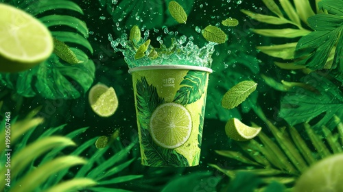An advertising banner depicting a refreshing emerald-green cocktail