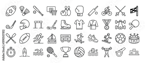 Collection of various sports icons including equipment and athletes in action