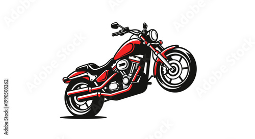 Red Motorcycle Wheelie Vector Illustration, Dynamic Chopper Bike Graphic Design for Biker Club Logo and Apparel Print