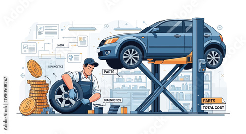 Mechanic working on a car.