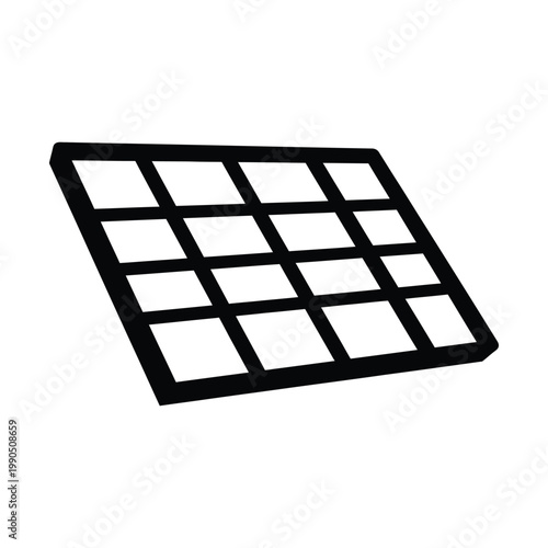 Black grid divider with sixteen square compartments on a white background, viewed from an angled perspective.