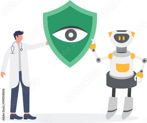 AI robot and doctor providing eye health protection