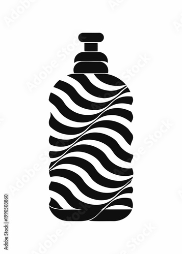 Black silhouette of a pump bottle with a wavy striped pattern on a white background