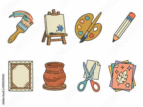 Vector art supplies and tools for painting and drawing school icon-5