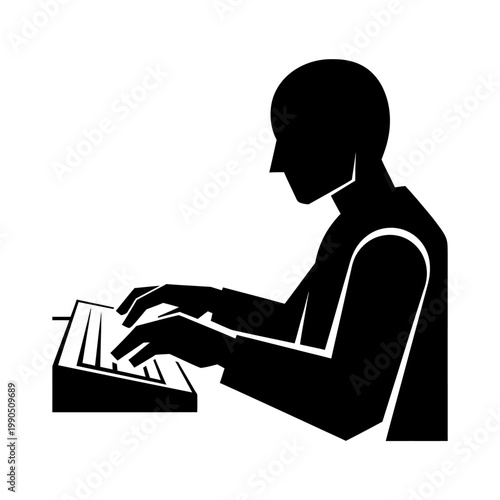 Silhouette of a person playing a keyboard, digital music creation concept