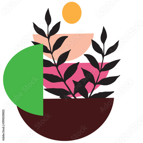 Minimalist Botanical Abstract: Highlights the use of simple, geometric-like 