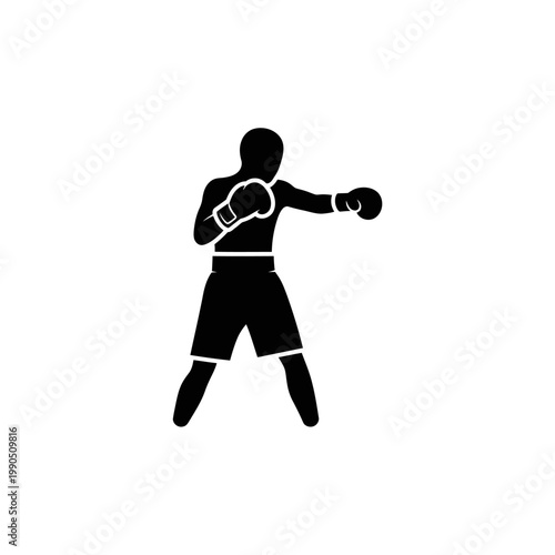 Boxer Silhouette Icon, Boxing Sport Combat Fight Graphic