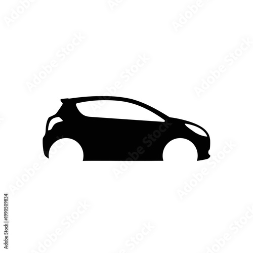Black Silhouette of a Modern Hatchback Car on White Background