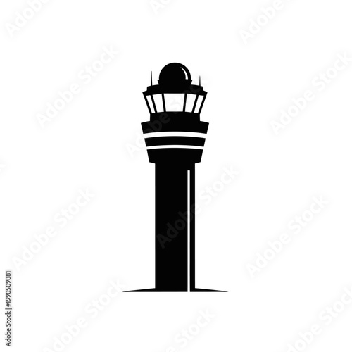 Airport Control Tower Silhouette Icon - Aviation Navigation Symbol
