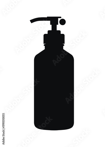 Black silhouette of a pump dispenser bottle on a white background liquid container
