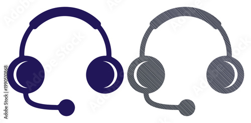 Two stylized headsets with microphones, representing communication and support
