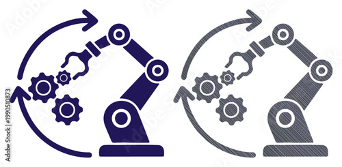 Robotic arm assembling gears in a continuous loop of automation and industry
