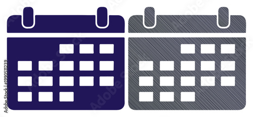 Two calendars side by side, one dark blue and one gray, symbolizing planning and scheduling.