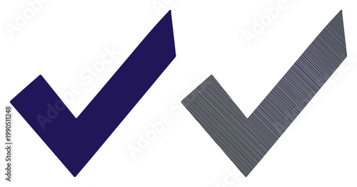 Two checkmarks, one solid blue and one textured gray, symbolizing choices and decisions.