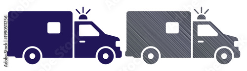 Two simplified ambulance icons, one solid blue, the other with a textured grey appearance