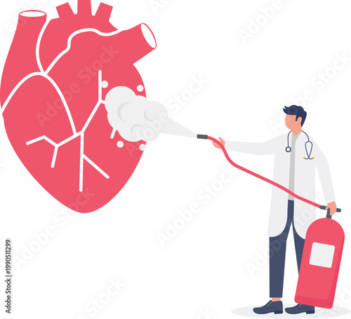 Doctor sanitizing human heart from viral infections