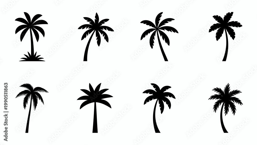 Obraz premium Palm Tree Silhouette Vector Set Tropical Trees Icon Collection