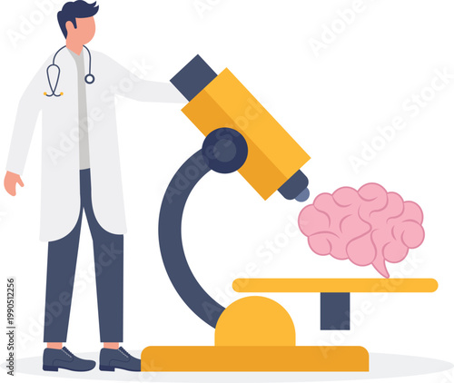 Neurologist studying brain function through microscope