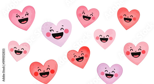 Smiling hearts with happy faces.