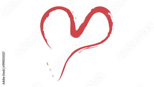 Red brush stroke heart symbol drawn on transparent background romantic love concept illustration.