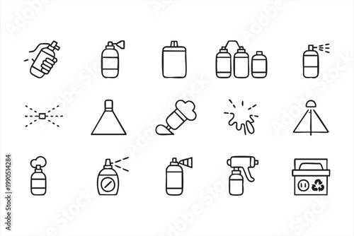 Paint spray icons, aerosol can nozzle gun collection for coating and surface application