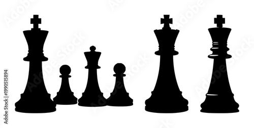 Chess king set with black silhouette on white background featuring chess, king, silhouette, black, white with royalty and strategy