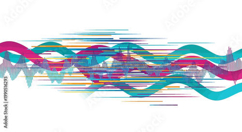 Colorful wavy lines, abstract background, modern design element, vibrant stripes