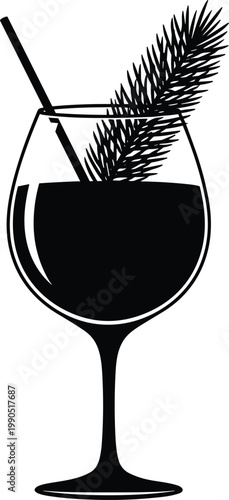 Collection of black drink silhouettes, tropical cocktails with pineapples, coconut juice, hot mulled wine, and summer beverages for bar menus