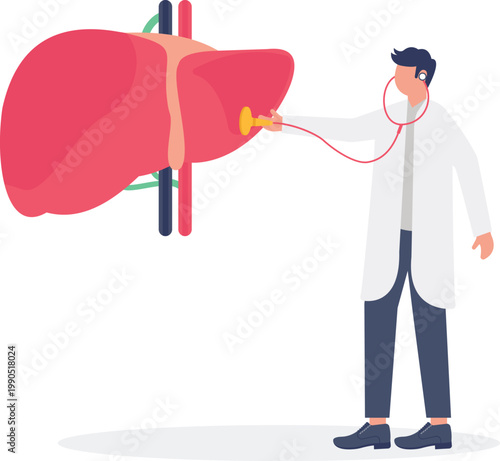 Heart specialist performing liver auscultation exam