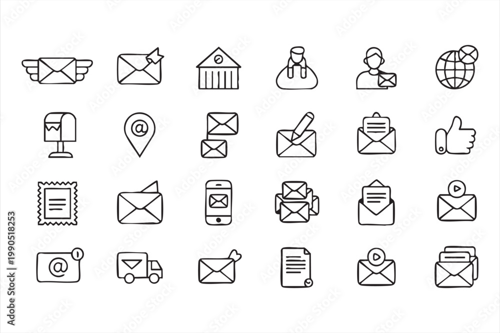 Fototapeta premium Digital communication icons, email message envelope inbox set for marketing and messaging