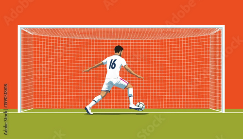 A soccer player taking a shot at the goal