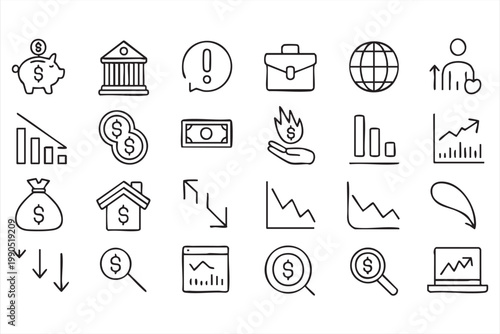 Economic and Financial Icons, Banking, Profit, Loss, Trading, Growth Collection