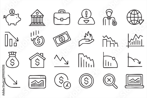 Business Finance Icon Pack, Money Flow, Market Trends, Investment Graphics