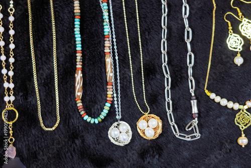 necklaces on a black