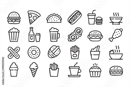 Fast Food Icon Pack, Junk Food, Dessert, Beverage, Meal Graphics