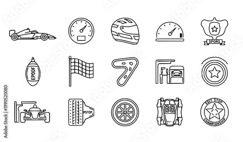 Motor racing sport car outline icon set speed vector