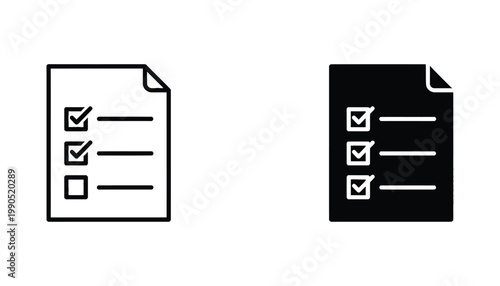 Checklist document icon set depicting task management and project completion status with check marks for productivity and organizational tools