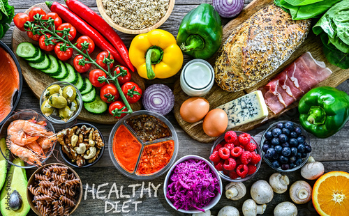 Food products representing balanced diet