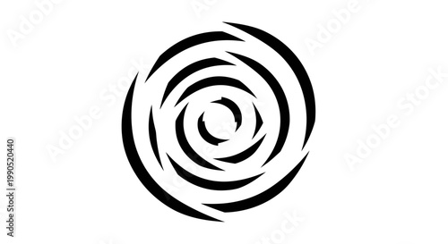 A black swirl design on white background.