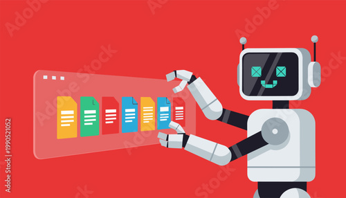 AI robot selecting data files with smart digital interface for automation workflow