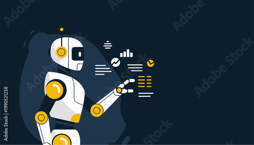 Futuristic AI robot analyzing digital data interface with smart technology system